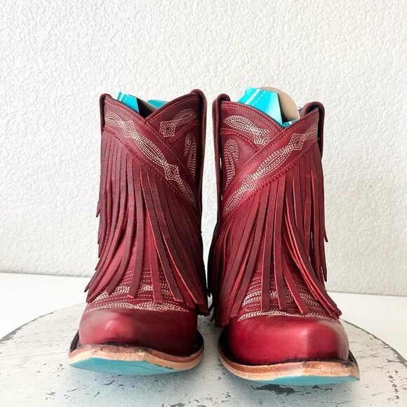 Lane SENITA FALLS Womens Cowboy Bootie 8.5 Red Fringe Western Cowgirl Boots - Picture 5 of 11
